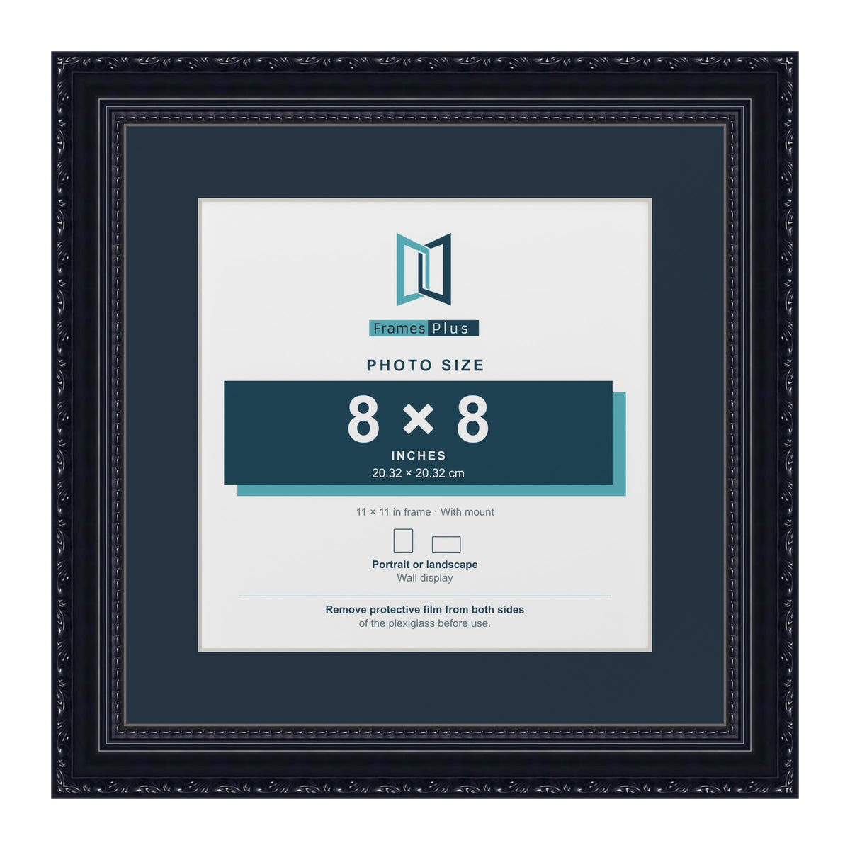 Louis Range Black Picture, Photo & Poster Frame with Pacific Blue Mount - 11x11" Frame for 8x8" Photo, Black