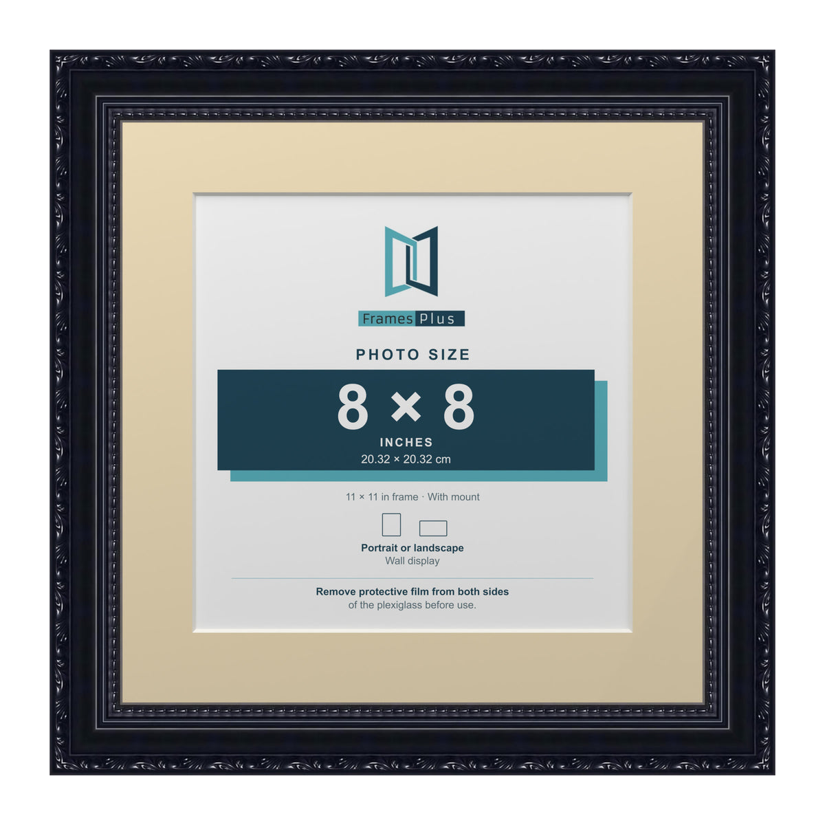 Louis Range Black Picture, Photo & Poster Frame with Ivory Mount - 11x11" Frame for 8x8" Photo, Black