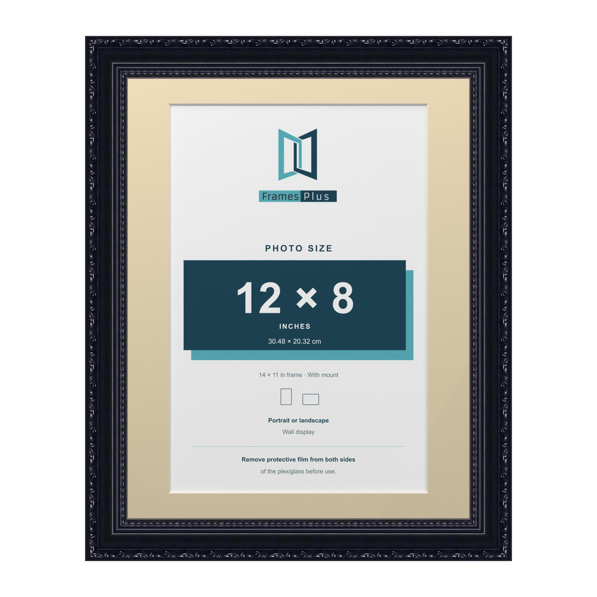 Louis Range Black Picture, Photo & Poster Frame with Ivory Mount - 14x11" Frame for 12x8" Photo, Black