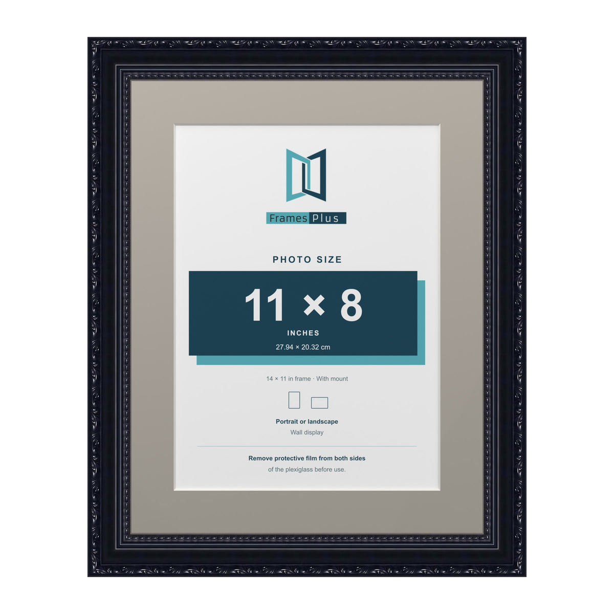 Louis Range Black Picture, Photo & Poster Frame with Dawn Grey Mount - 14x11" Frame for 11x8" Photo, Black