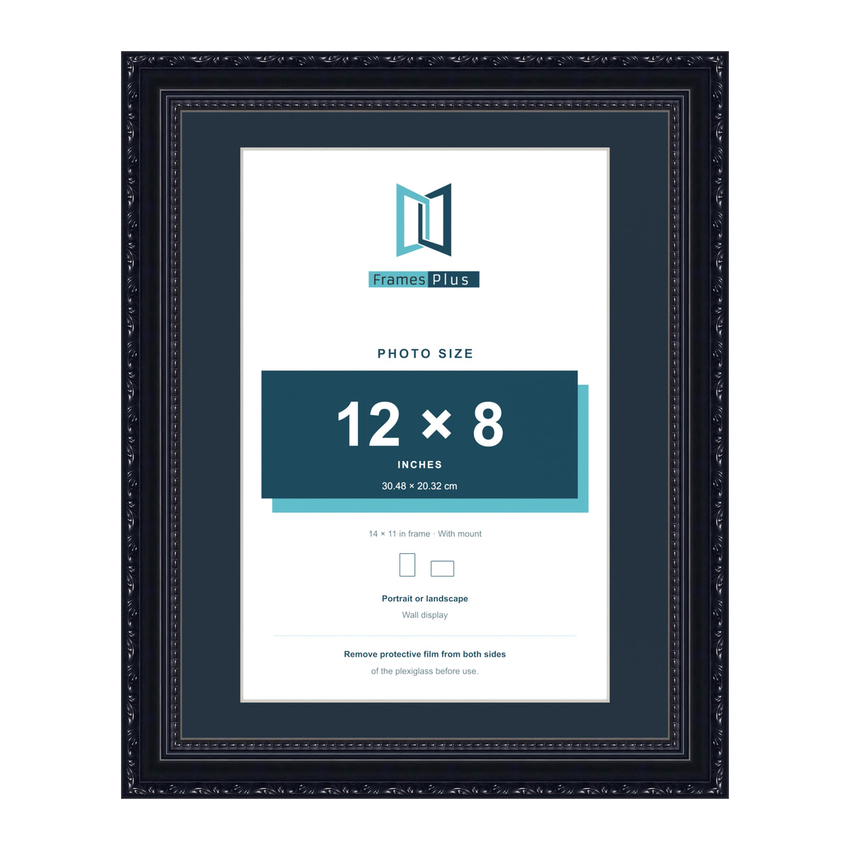 Louis Range Black Picture, Photo & Poster Frame with Pacific Blue Mount - 14x11" Frame for 12x8" Photo, Black