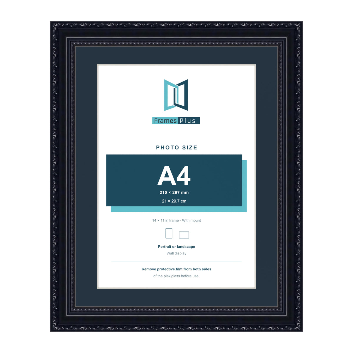 Louis Range Black Picture, Photo & Poster Frame with Pacific Blue Mount - 14x11" Frame for A4 Photo, Black