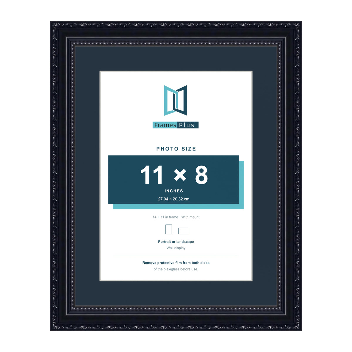 Louis Range Black Picture, Photo & Poster Frame with Pacific Blue Mount - 14x11" Frame for 11x8" Photo, Black