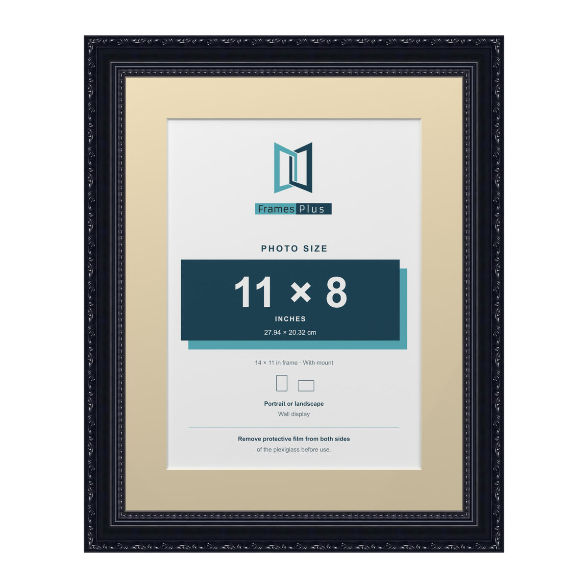Louis Range Black Picture, Photo & Poster Frame with Ivory Mount - 14x11" Frame for 11x8" Photo, Black