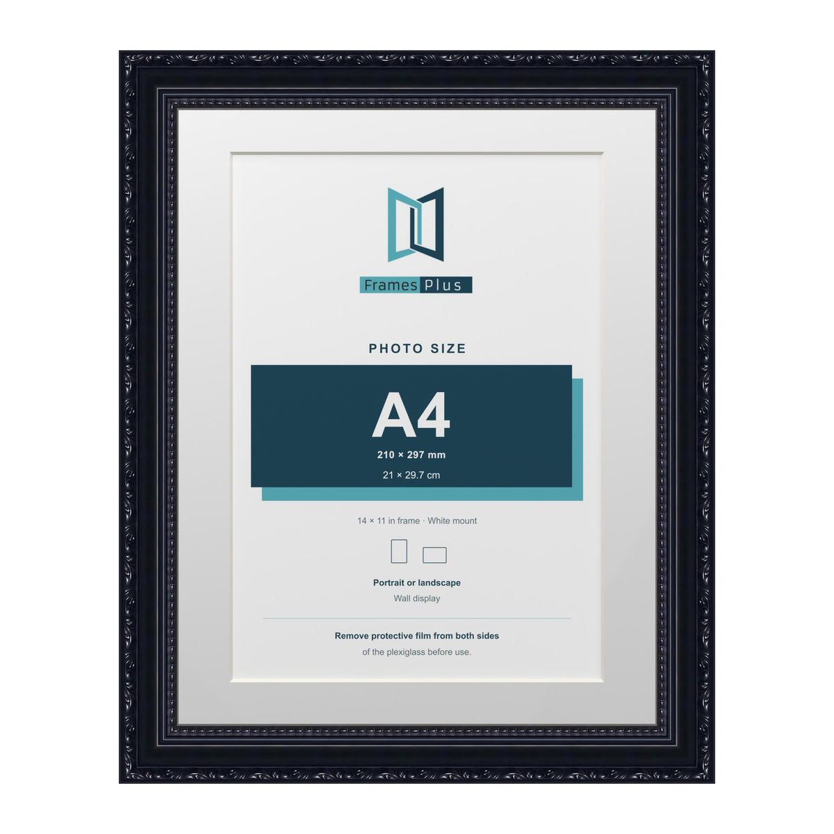 Louis Range Black Picture, Photo & Poster Frame with White Mount - 14x11" Frame for A4 Photo, Black