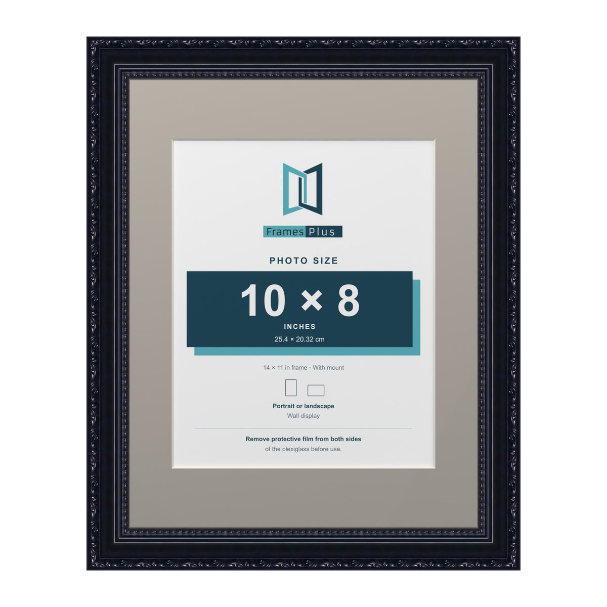 Louis Range Black Picture, Photo & Poster Frame with Dawn Grey Mount - 14x11" Frame for 10x8" Photo, Black