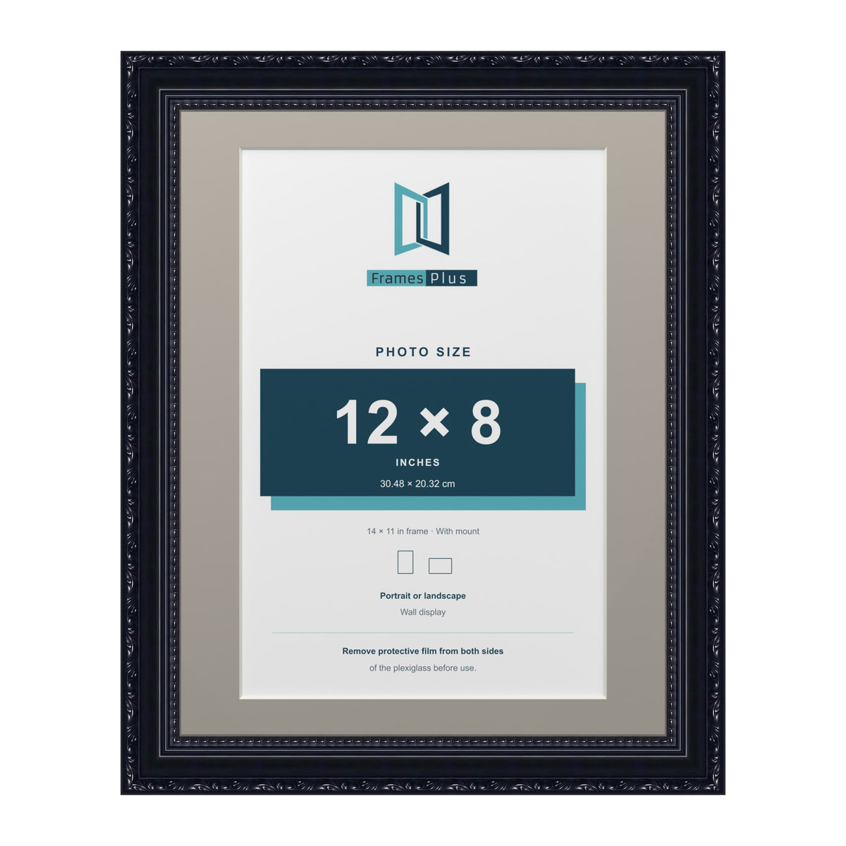 Louis Range Black Picture, Photo & Poster Frame with Dawn Grey Mount - 14x11" Frame for 12x8" Photo, Black