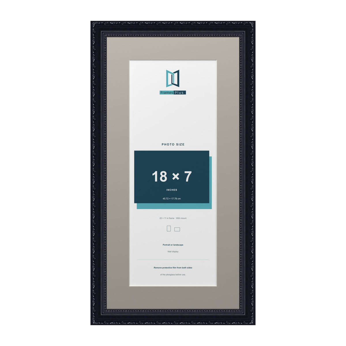 Louis Range Black Picture, Photo & Poster Frame with Dawn Grey Mount - 22x11" Frame for 18x7" Photo, Black
