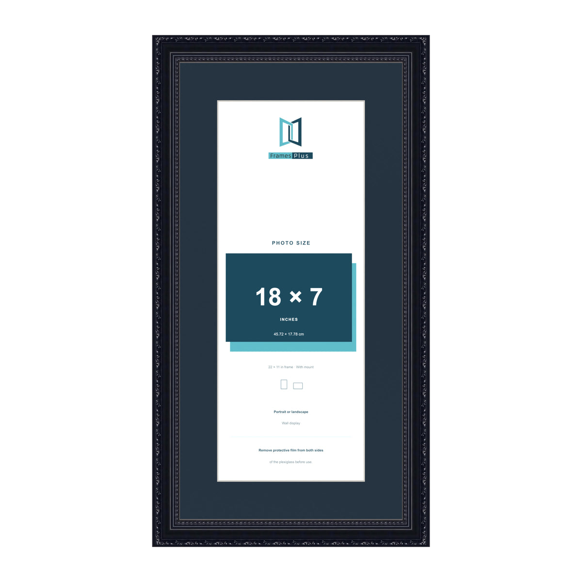 Louis Range Black Picture, Photo & Poster Frame with Pacific Blue Mount - 22x11" Frame for 18x7" Photo, Black