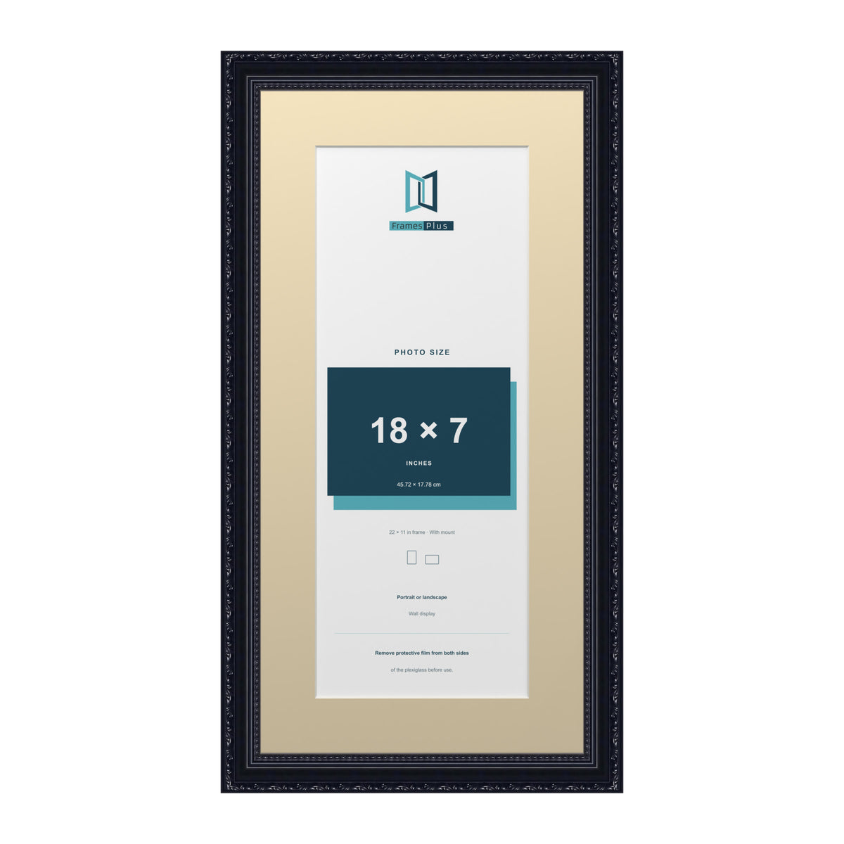 Louis Range Black Picture, Photo & Poster Frame with Ivory Mount - 22x11" Frame for 18x7" Photo, Black
