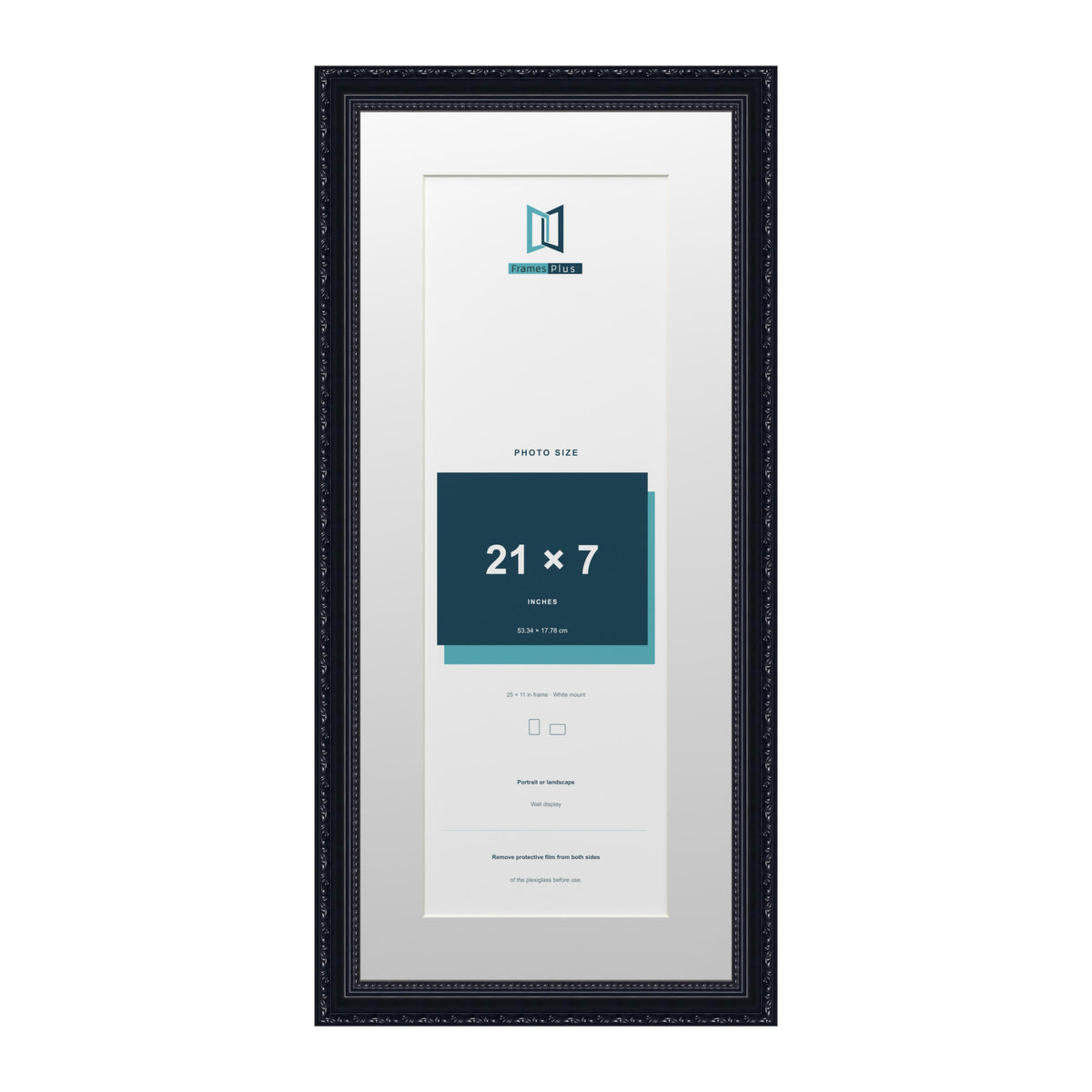 Louis Range Black Picture, Photo & Poster Frame with White Mount - 25x11" Frame for 21x7" Photo, Black