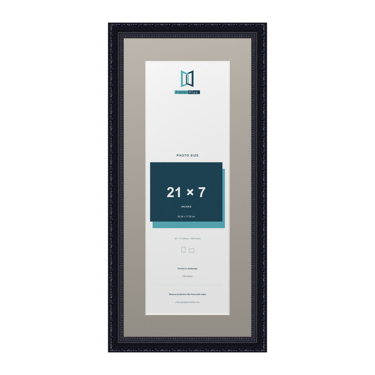 Louis Range Black Picture, Photo & Poster Frame with Dawn Grey Mount - 25x11" Frame for 21x7" Photo, Black