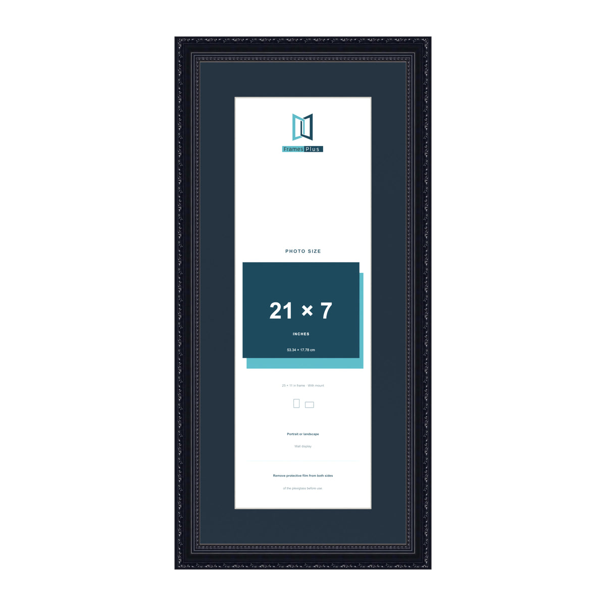 Louis Range Black Picture, Photo & Poster Frame with Pacific Blue Mount - 25x11" Frame for 21x7" Photo, Black