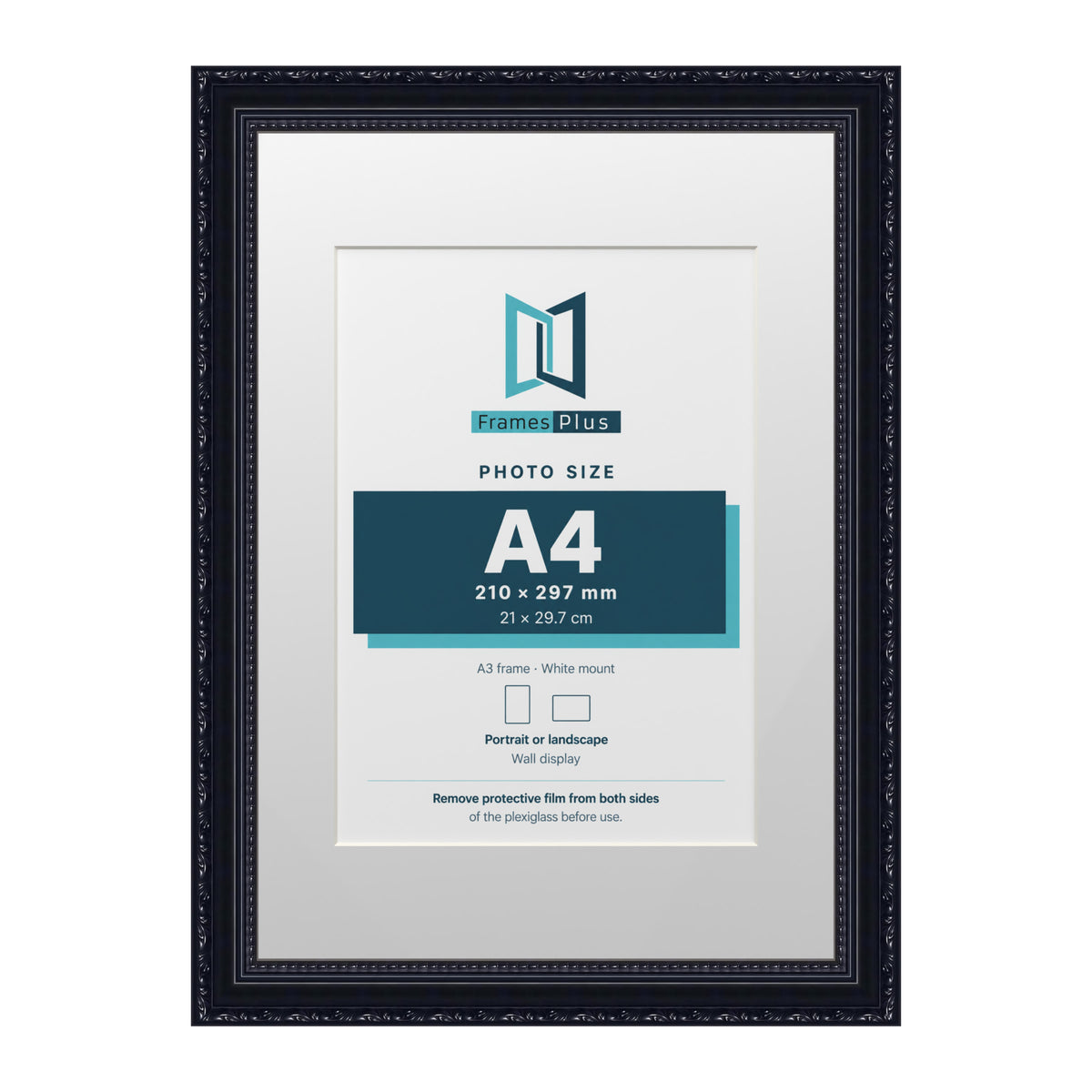 Louis Range Black Picture, Photo & Poster Frame with White Mount - A3 Frame for A4 Photo, Black