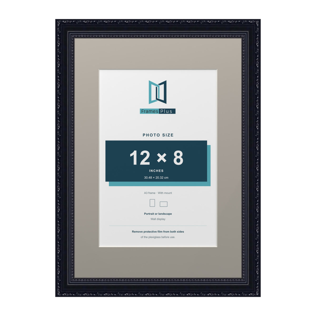 Louis Range Black Picture, Photo & Poster Frame with Dawn Grey Mount - A3 Frame for 12x8" Photo, Black