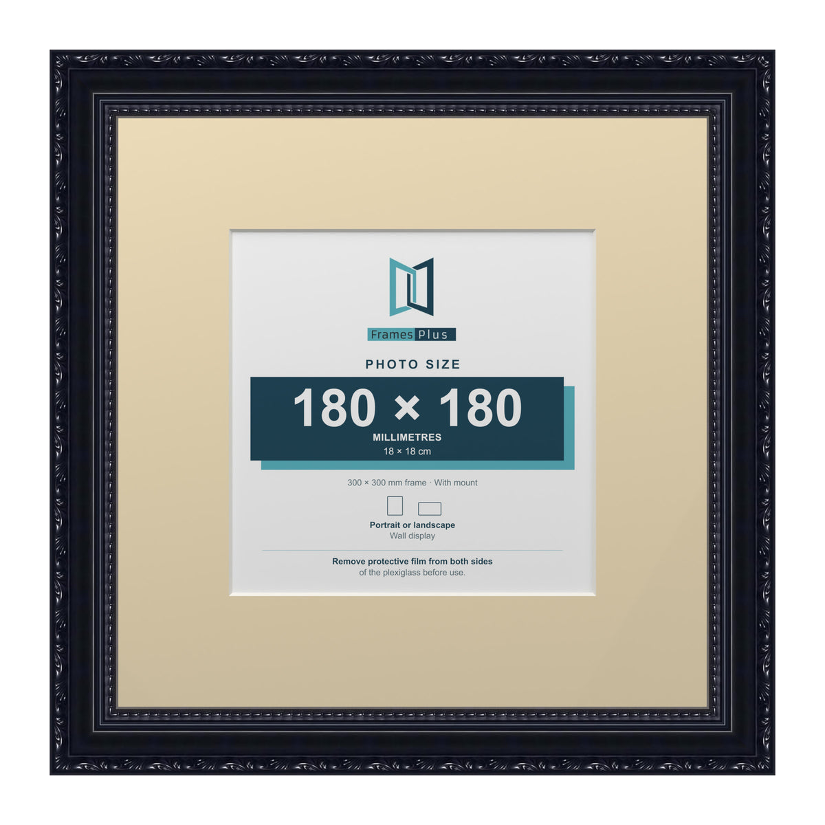 Louis Range Black Picture, Photo & Poster Frame with Ivory Mount - 30x30cm Frame for 18x18cm Photo, Black