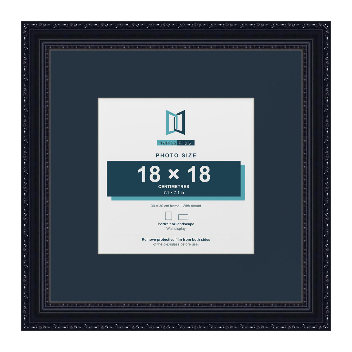 Louis Range Black Picture, Photo & Poster Frame with Pacific Blue Mount - 30x30cm Frame for 18x18cm Photo, Black