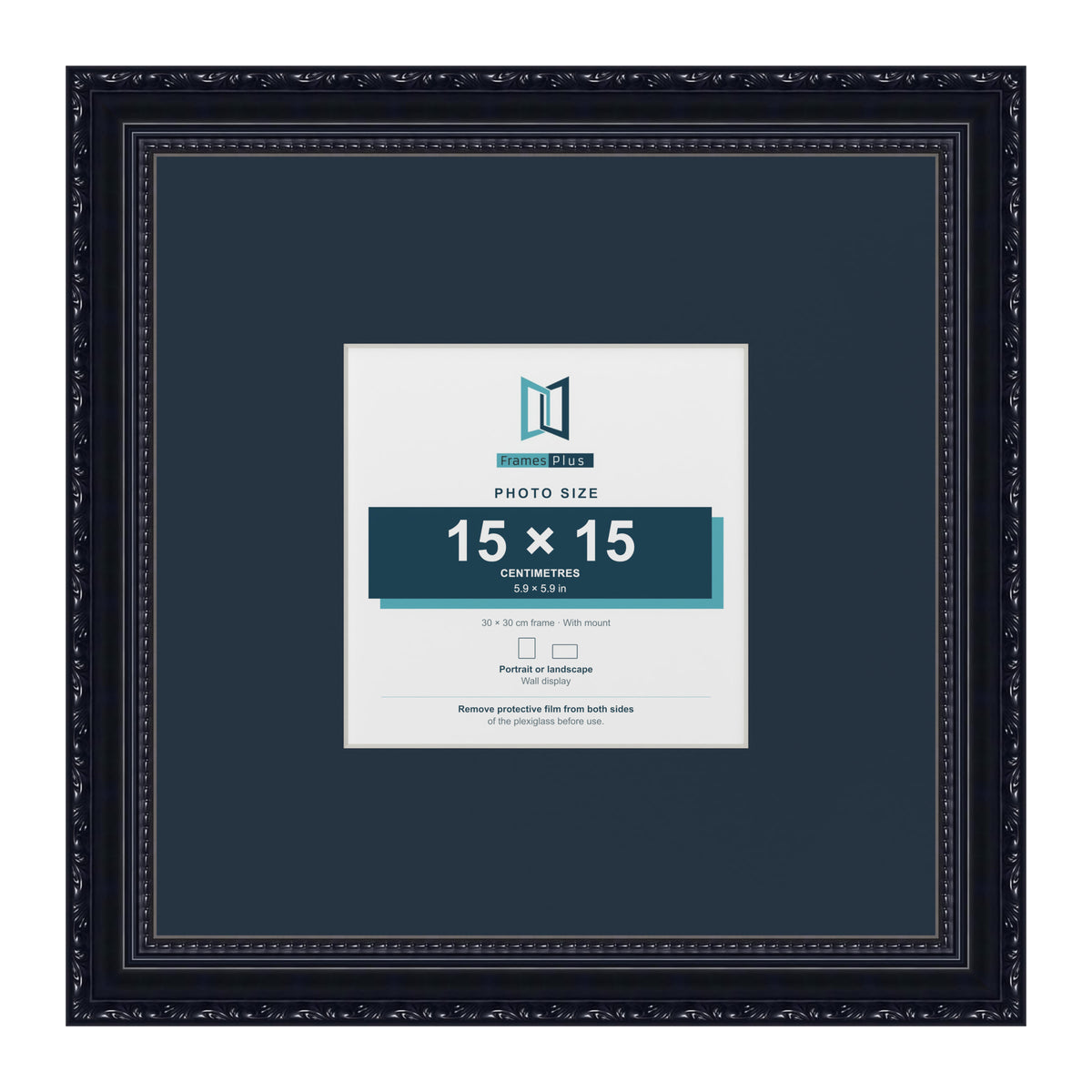 Louis Range Black Picture, Photo & Poster Frame with Pacific Blue Mount - 30x30cm Frame for 15x15cm Photo, Black