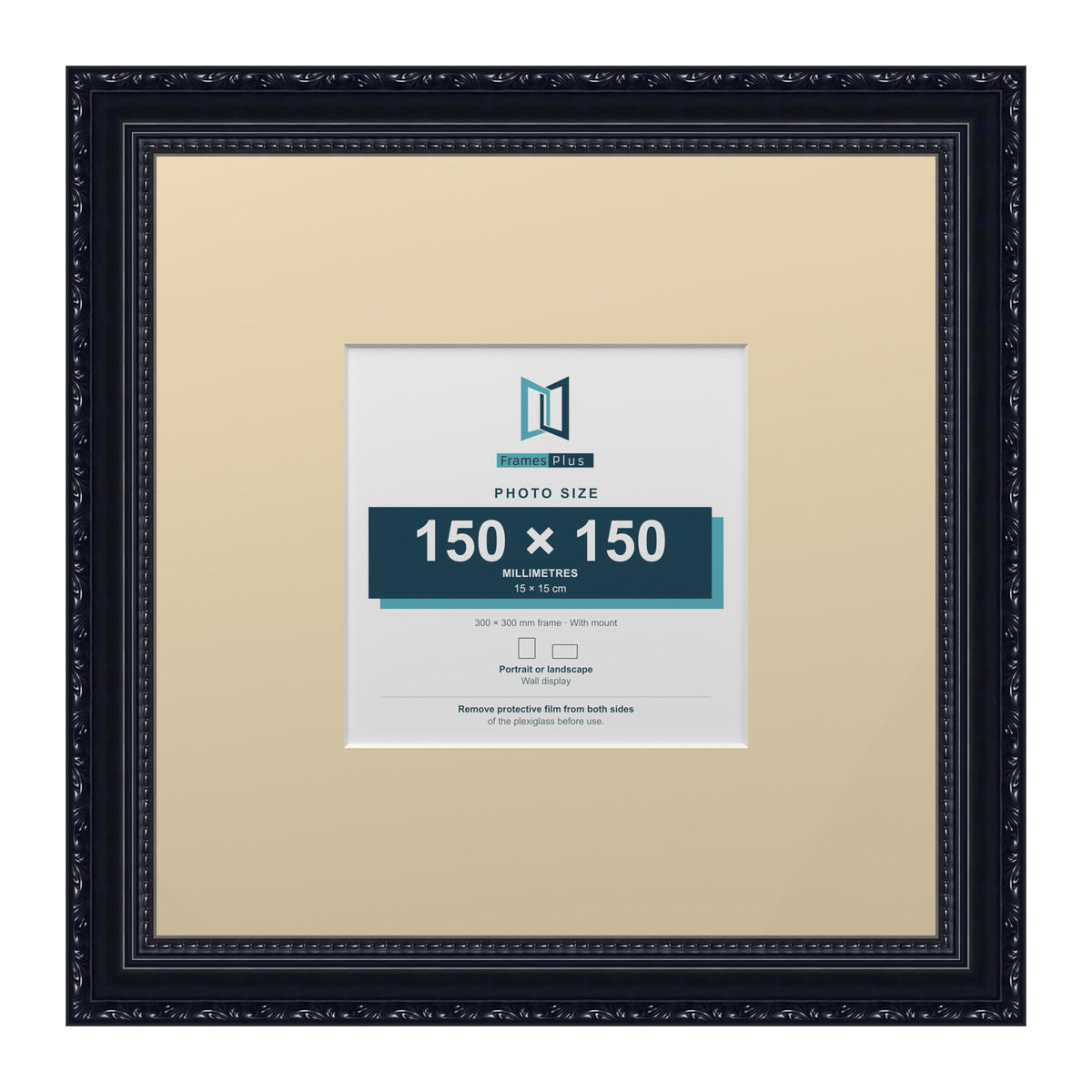 Louis Range Black Picture, Photo & Poster Frame with Ivory Mount - 30x30cm Frame for 15x15cm Photo, Black