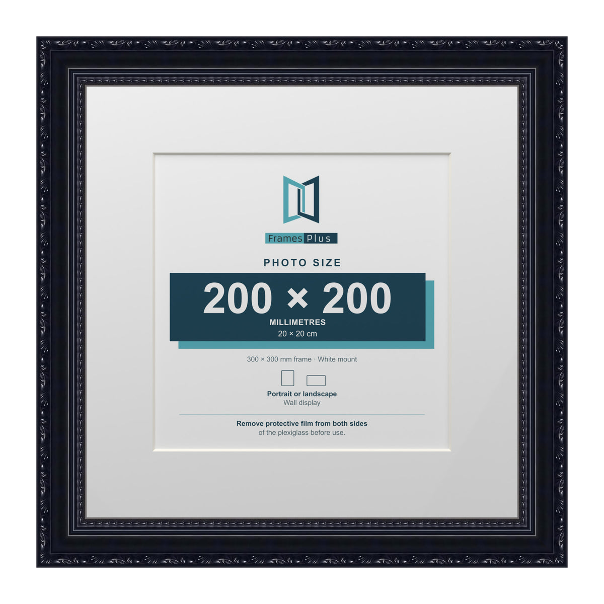 Louis Range Black Picture, Photo & Poster Frame with White Mount - 30x30cm Frame for 20x20cm Photo, Black