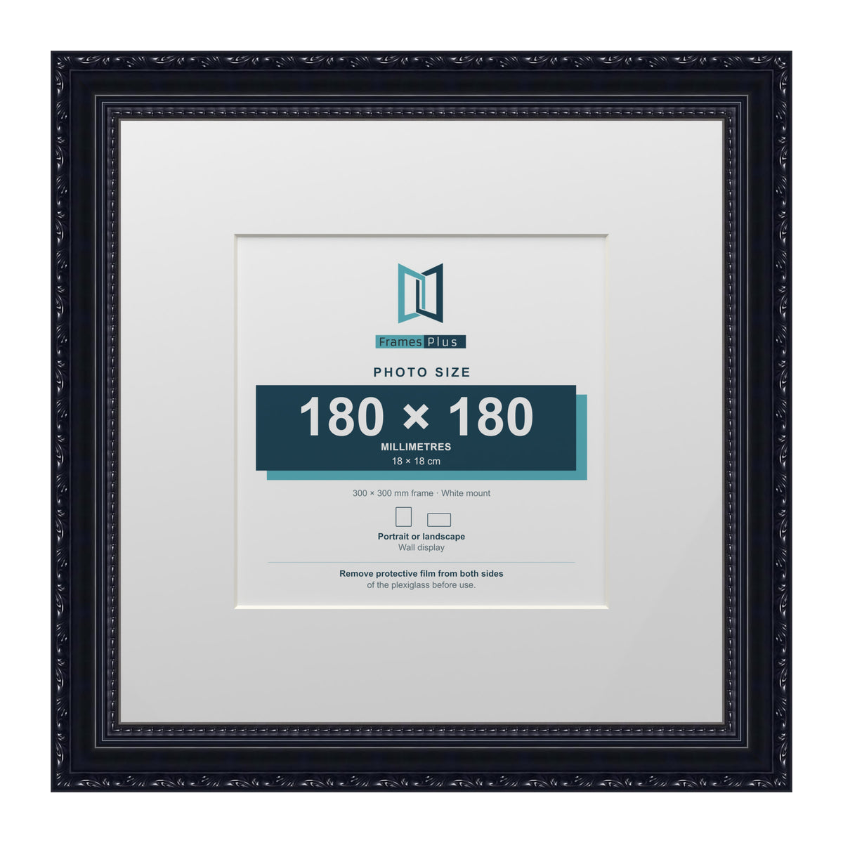 Louis Range Black Picture, Photo & Poster Frame with White Mount - 30x30cm Frame for 18x18cm Photo, Black