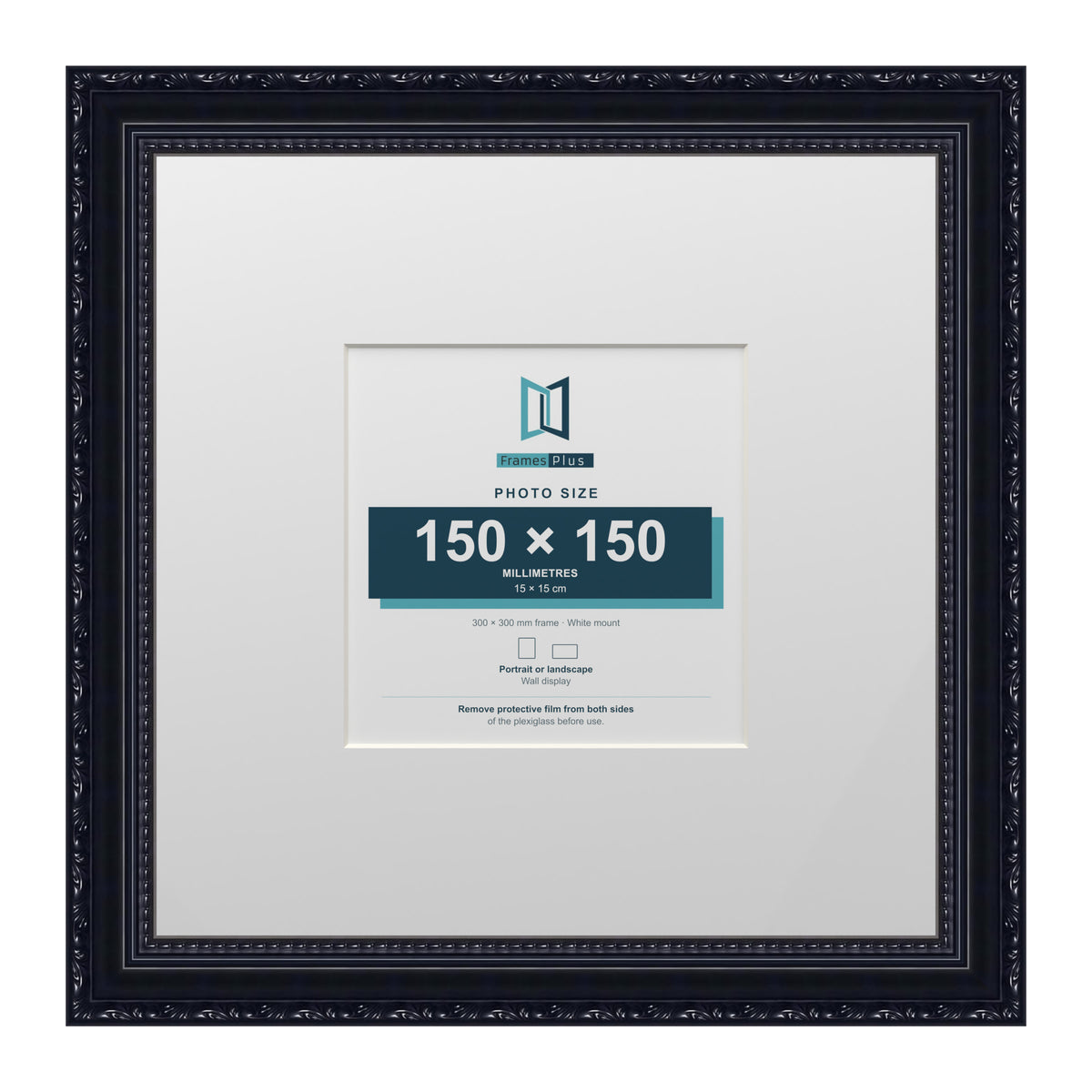 Louis Range Black Picture, Photo & Poster Frame with White Mount - 30x30cm Frame for 15x15cm Photo, Black
