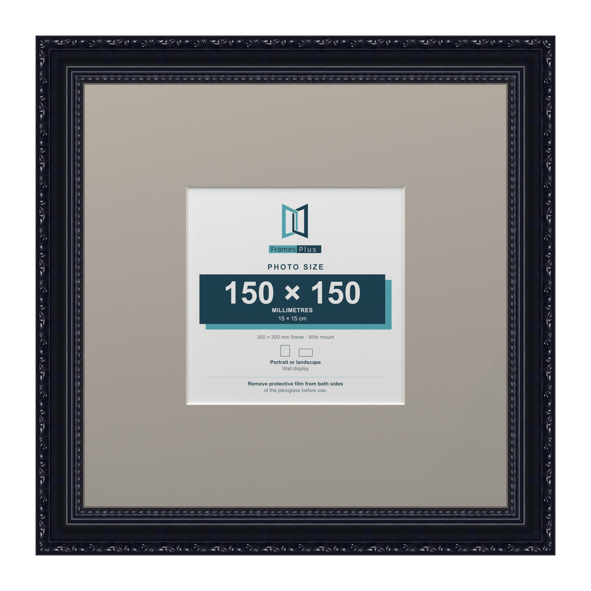 Louis Range Black Picture, Photo & Poster Frame with Dawn Grey Mount - 30x30cm Frame for 15x15cm Photo, Black