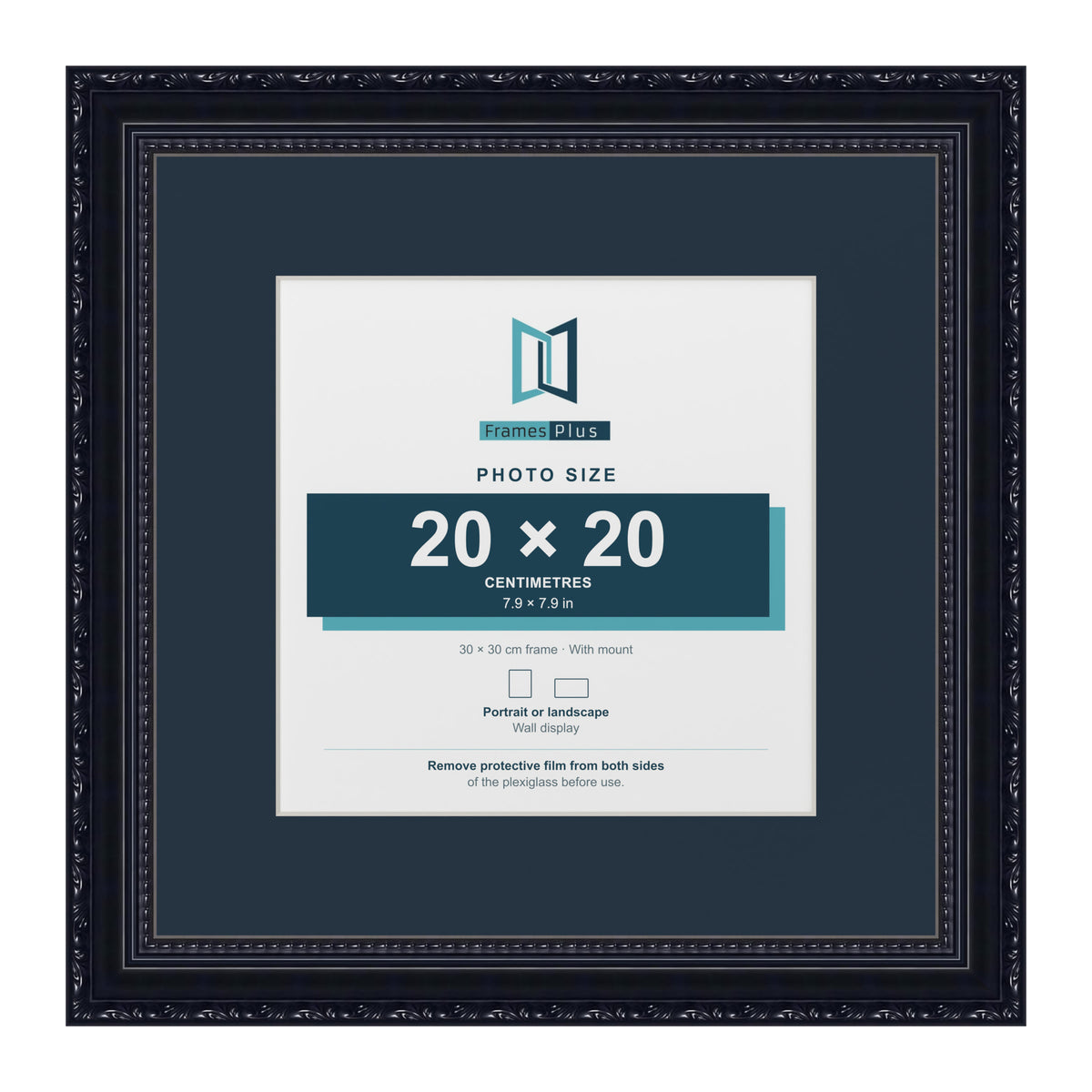 Louis Range Black Picture, Photo & Poster Frame with Pacific Blue Mount - 30x30cm Frame for 20x20cm Photo, Black
