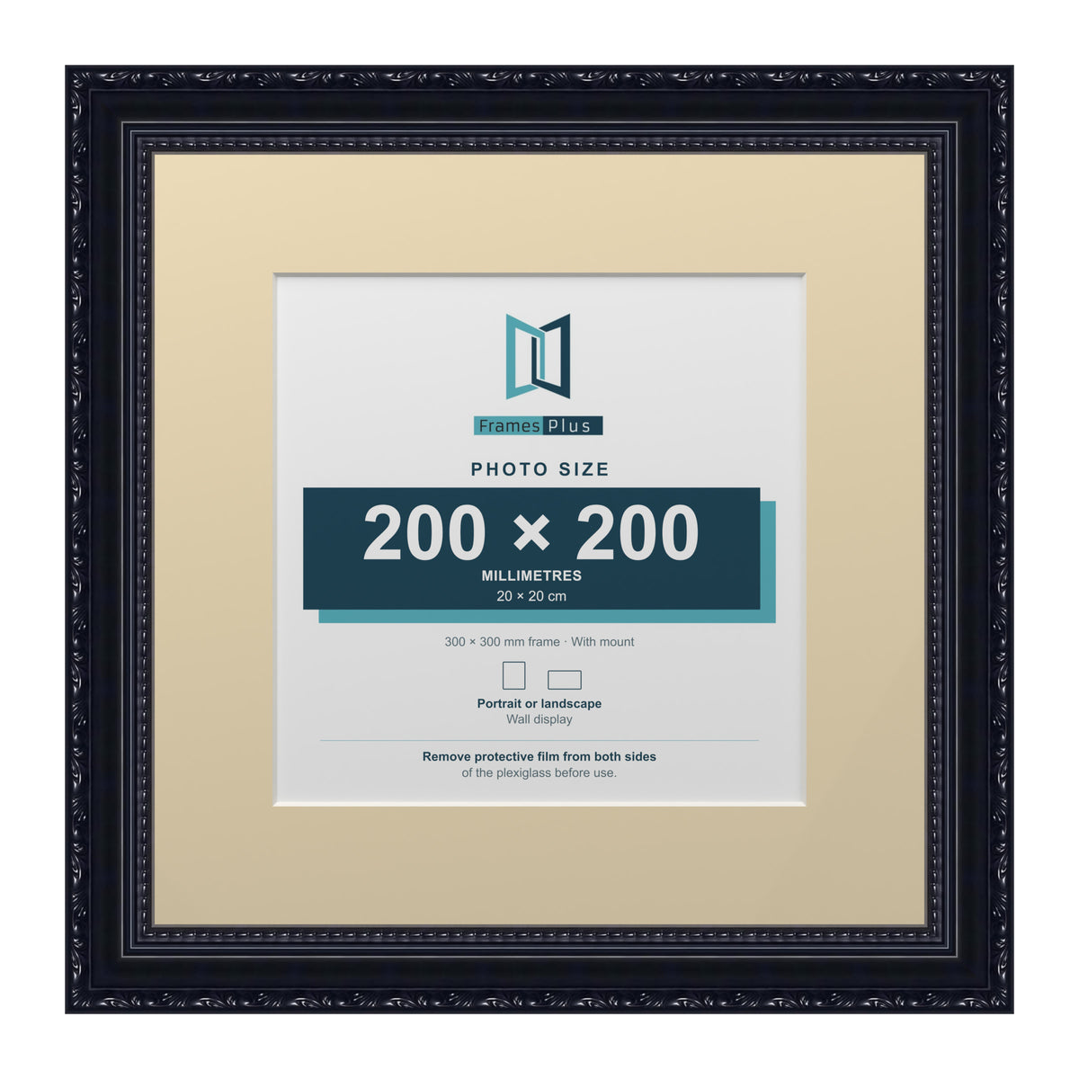 Louis Range Black Picture, Photo & Poster Frame with Ivory Mount - 30x30cm Frame for 20x20cm Photo, Black