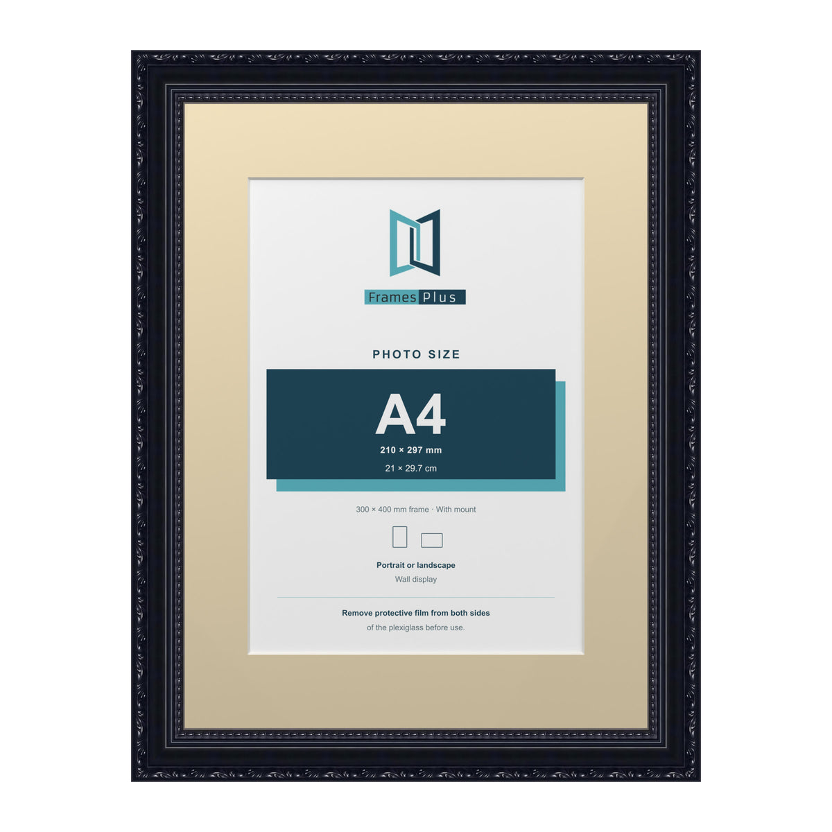 Louis Range Black Picture, Photo & Poster Frame with Ivory Mount - 40x30cm Frame for A4 Photo, Black
