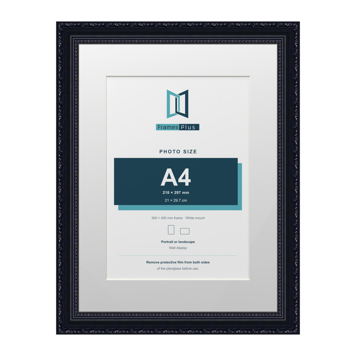 Louis Range Black Picture, Photo & Poster Frame with White Mount - 40x30cm Frame for A4 Photo, Black