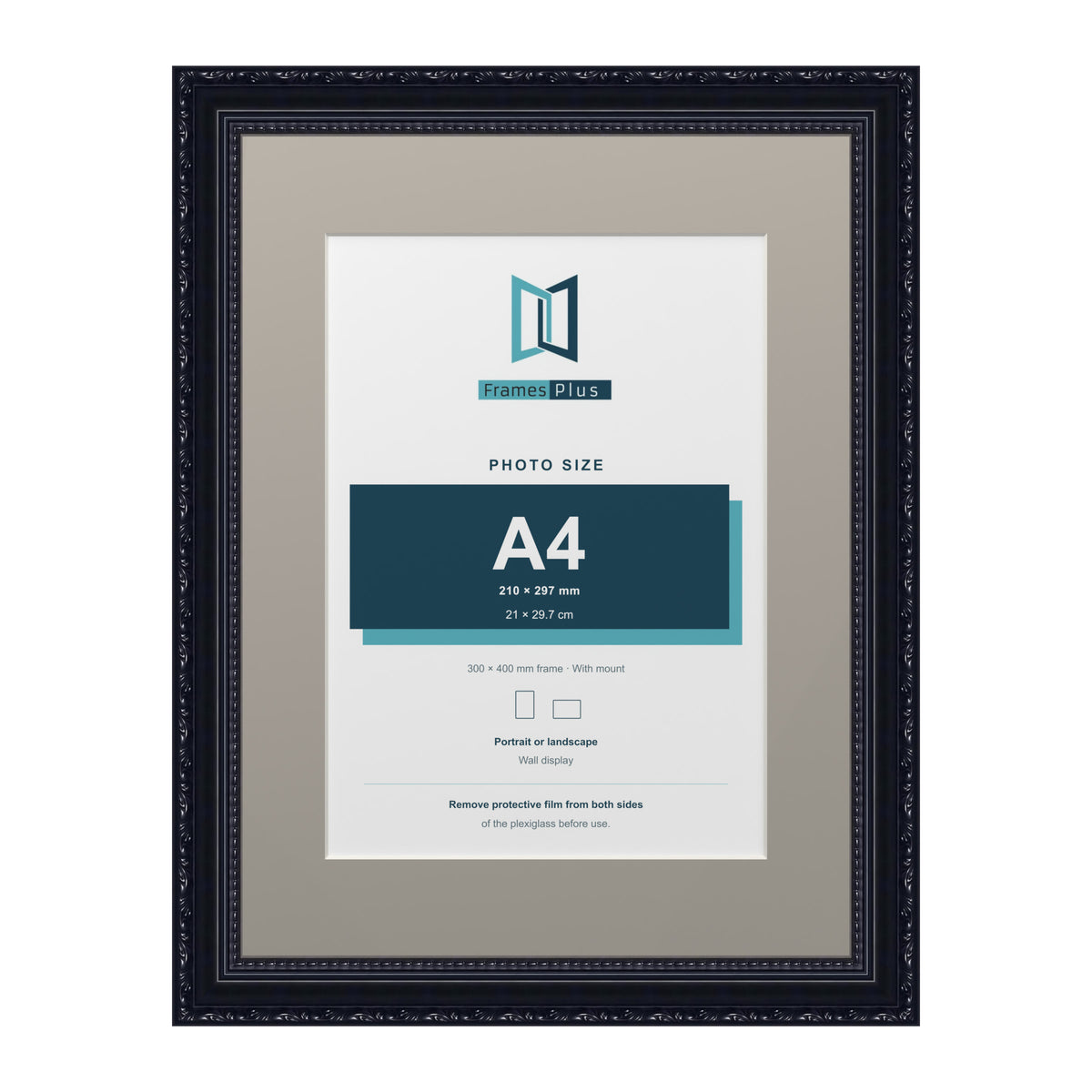Louis Range Black Picture, Photo & Poster Frame with Dawn Grey Mount - 40x30cm Frame for A4 Photo, Black