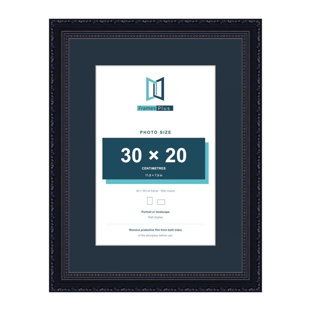 Louis Range Black Picture, Photo & Poster Frame with Pacific Blue Mount - 40x30cm Frame for 30x20cm Photo, Black
