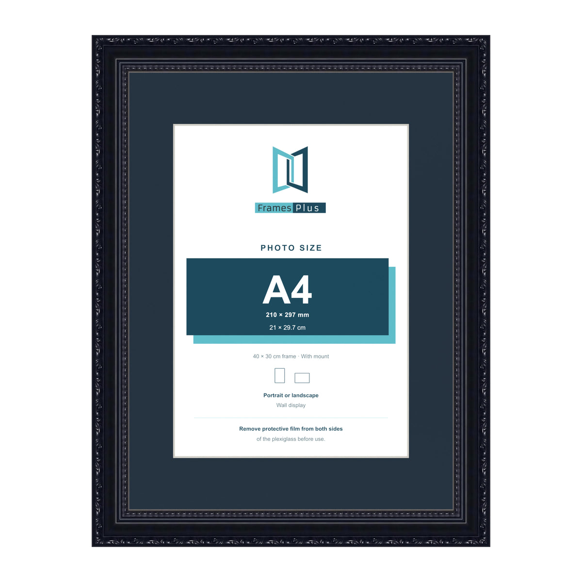 Louis Range Black Picture, Photo & Poster Frame with Pacific Blue Mount - 40x30cm Frame for A4 Photo, Black