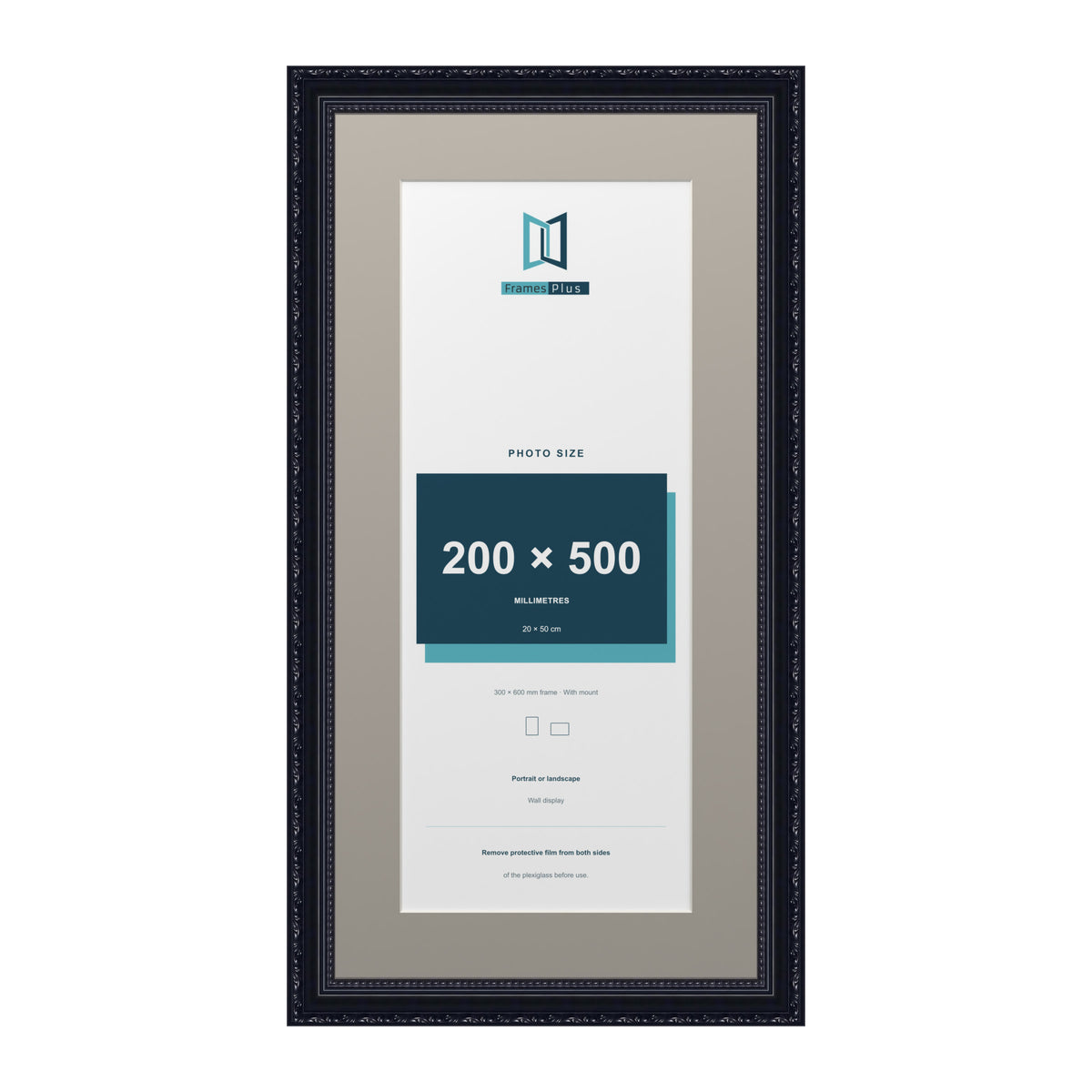 Louis Range Black Picture, Photo & Poster Frame with Dawn Grey Mount - 60x30cm Frame for 50x20cm Photo, Black