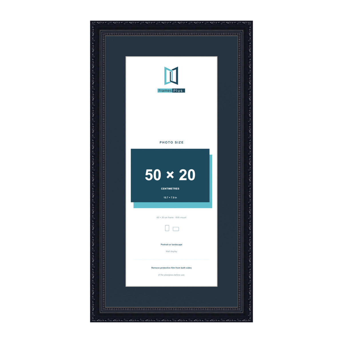 Louis Range Black Picture, Photo & Poster Frame with Pacific Blue Mount - 60x30cm Frame for 50x20cm Photo, Black