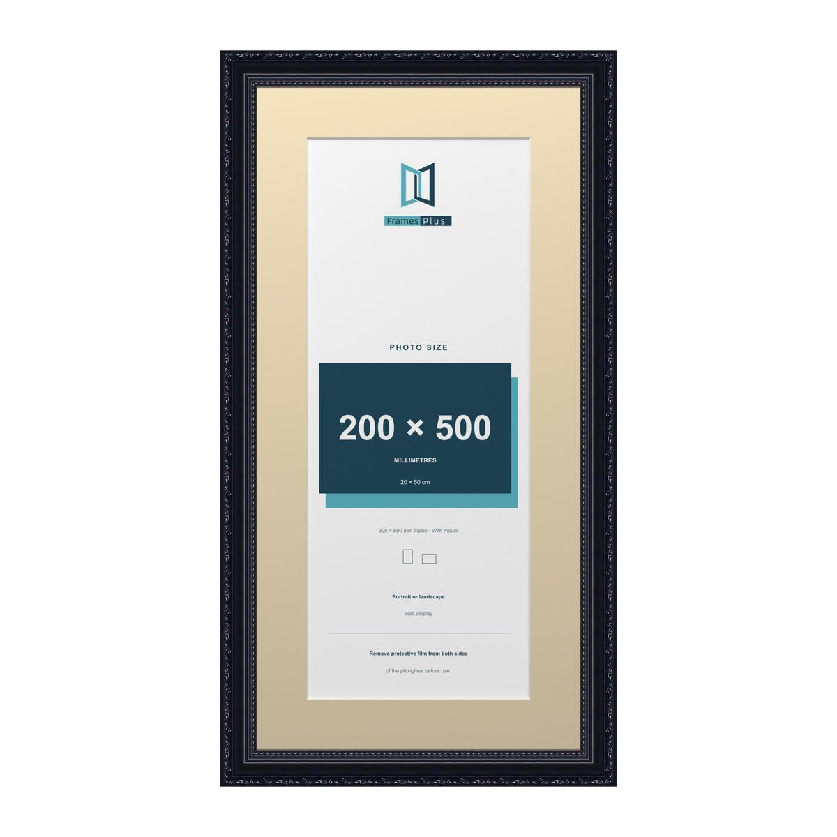 Louis Range Black Picture, Photo & Poster Frame with Ivory Mount - 60x30cm Frame for 50x20cm Photo, Black