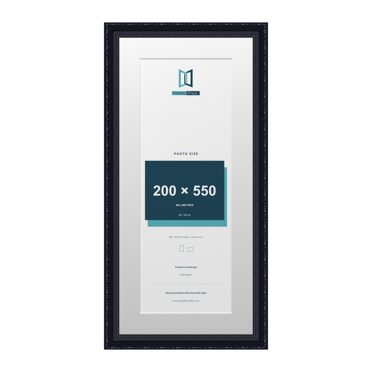 Louis Range Black Picture, Photo & Poster Frame with White Mount - 65x30cm Frame for 55x20cm Photo, Black