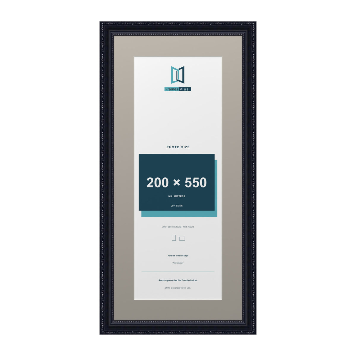 Louis Range Black Picture, Photo & Poster Frame with Dawn Grey Mount - 65x30cm Frame for 55x20cm Photo, Black
