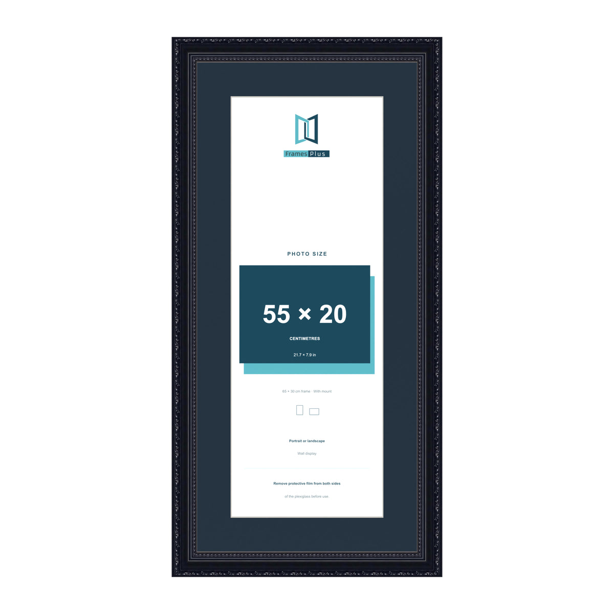 Louis Range Black Picture, Photo & Poster Frame with Pacific Blue Mount - 65x30cm Frame for 55x20cm Photo, Black
