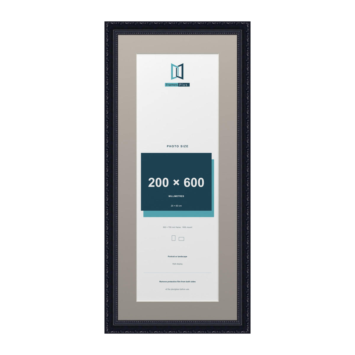 Louis Range Black Picture, Photo & Poster Frame with Dawn Grey Mount - 70x30cm Frame for 60x20cm Photo, Black