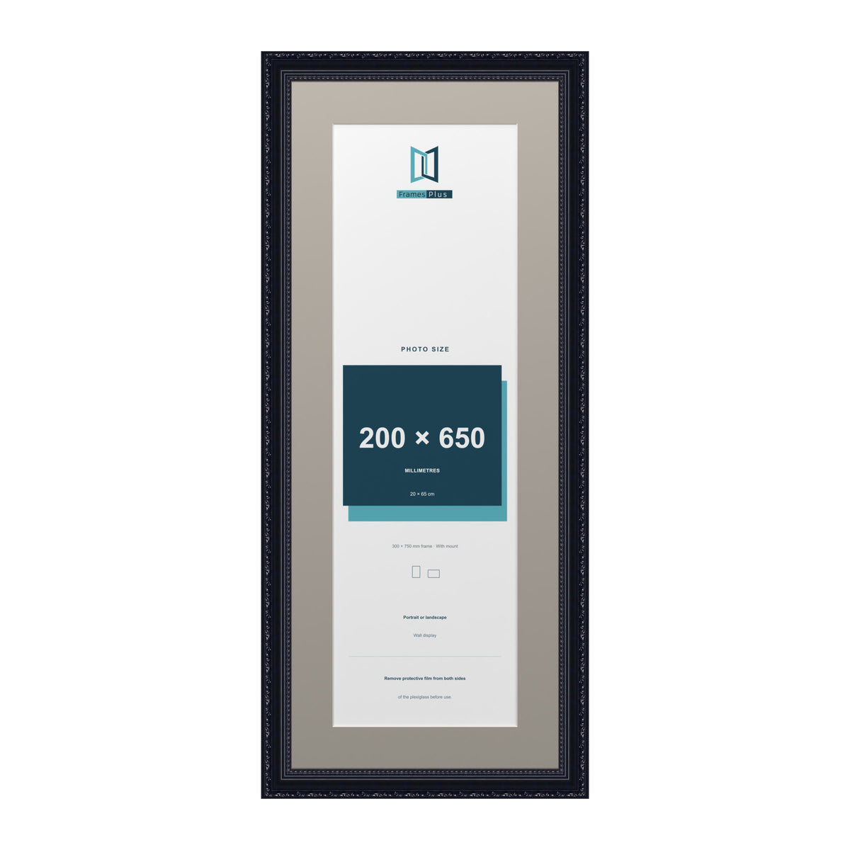 Louis Range Black Picture, Photo & Poster Frame with Dawn Grey Mount - 75x30cm Frame for 65x20cm Photo, Black