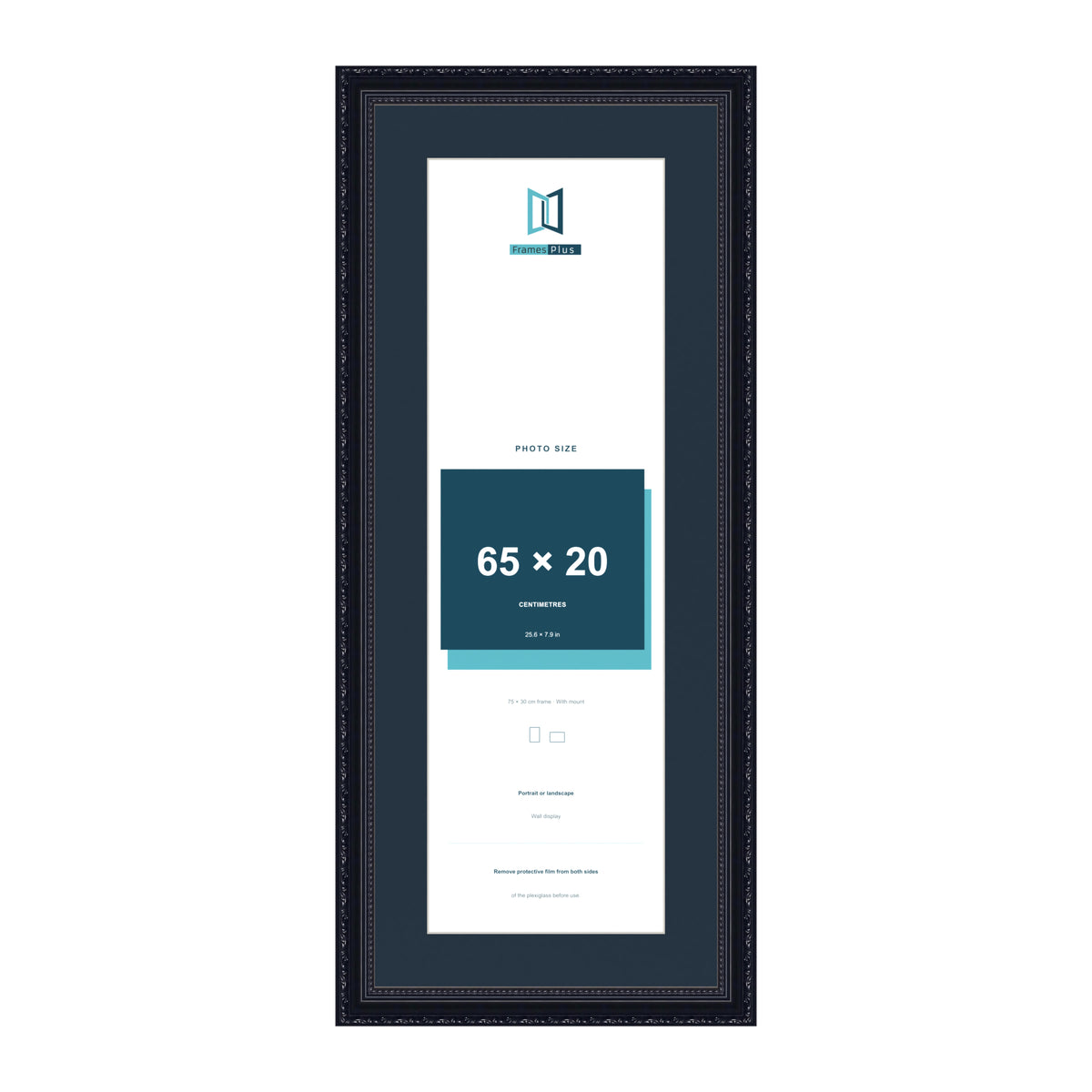 Louis Range Black Picture, Photo & Poster Frame with Pacific Blue Mount - 75x30cm Frame for 65x20cm Photo, Black