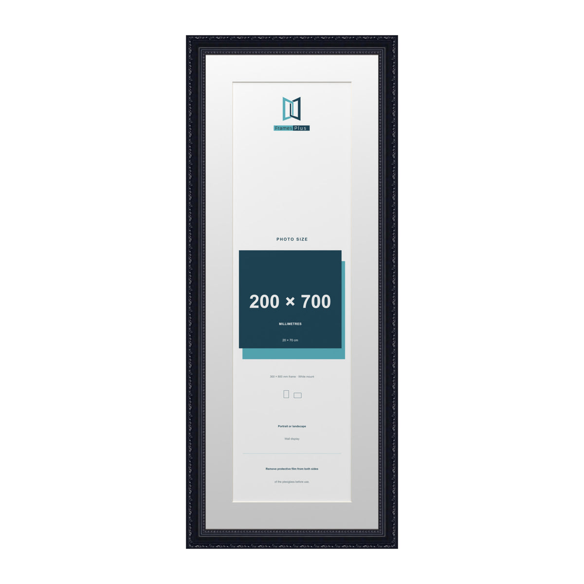Louis Range Black Picture, Photo & Poster Frame with White Mount - 80x30cm Frame for 70x20cm Photo, Black