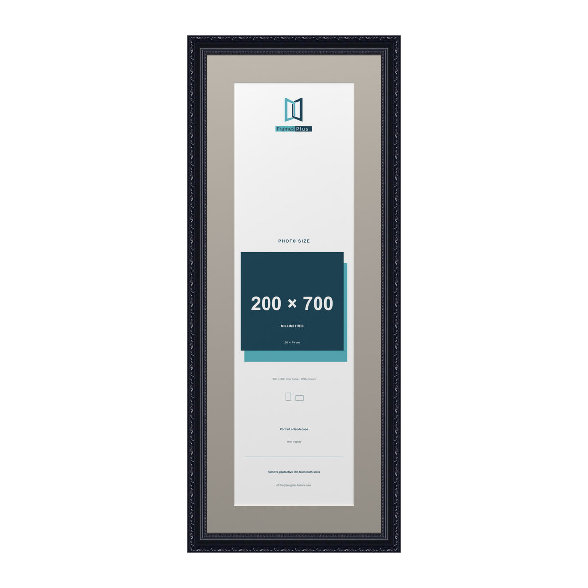 Louis Range Black Picture, Photo & Poster Frame with Dawn Grey Mount - 80x30cm Frame for 70x20cm Photo, Black
