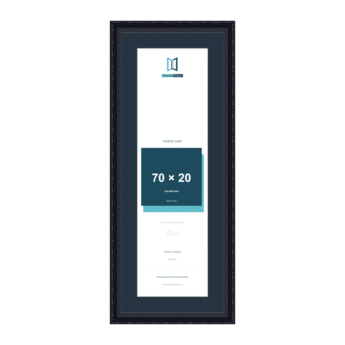 Louis Range Black Picture, Photo & Poster Frame with Pacific Blue Mount - 80x30cm Frame for 70x20cm Photo, Black