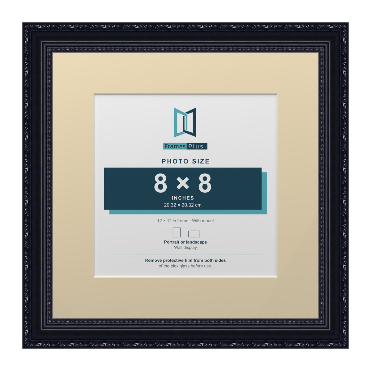 Louis Range Black Picture, Photo & Poster Frame with Ivory Mount - 12x12" Frame for 8x8" Photo, Black