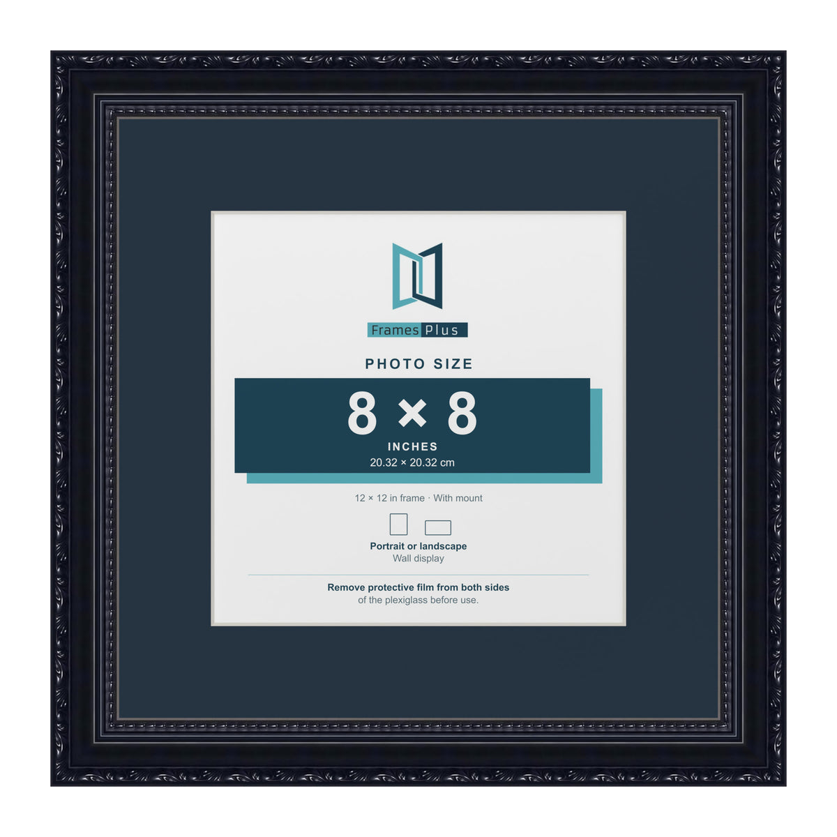 Louis Range Black Picture, Photo & Poster Frame with Pacific Blue Mount - 12x12" Frame for 8x8" Photo, Black