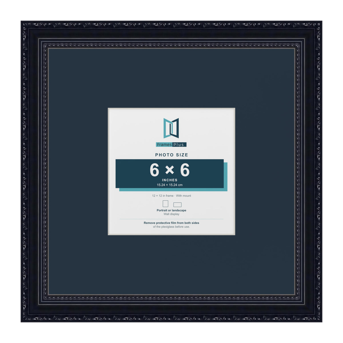 Louis Range Black Picture, Photo & Poster Frame with Pacific Blue Mount - 12x12" Frame for 6x6" Photo, Black