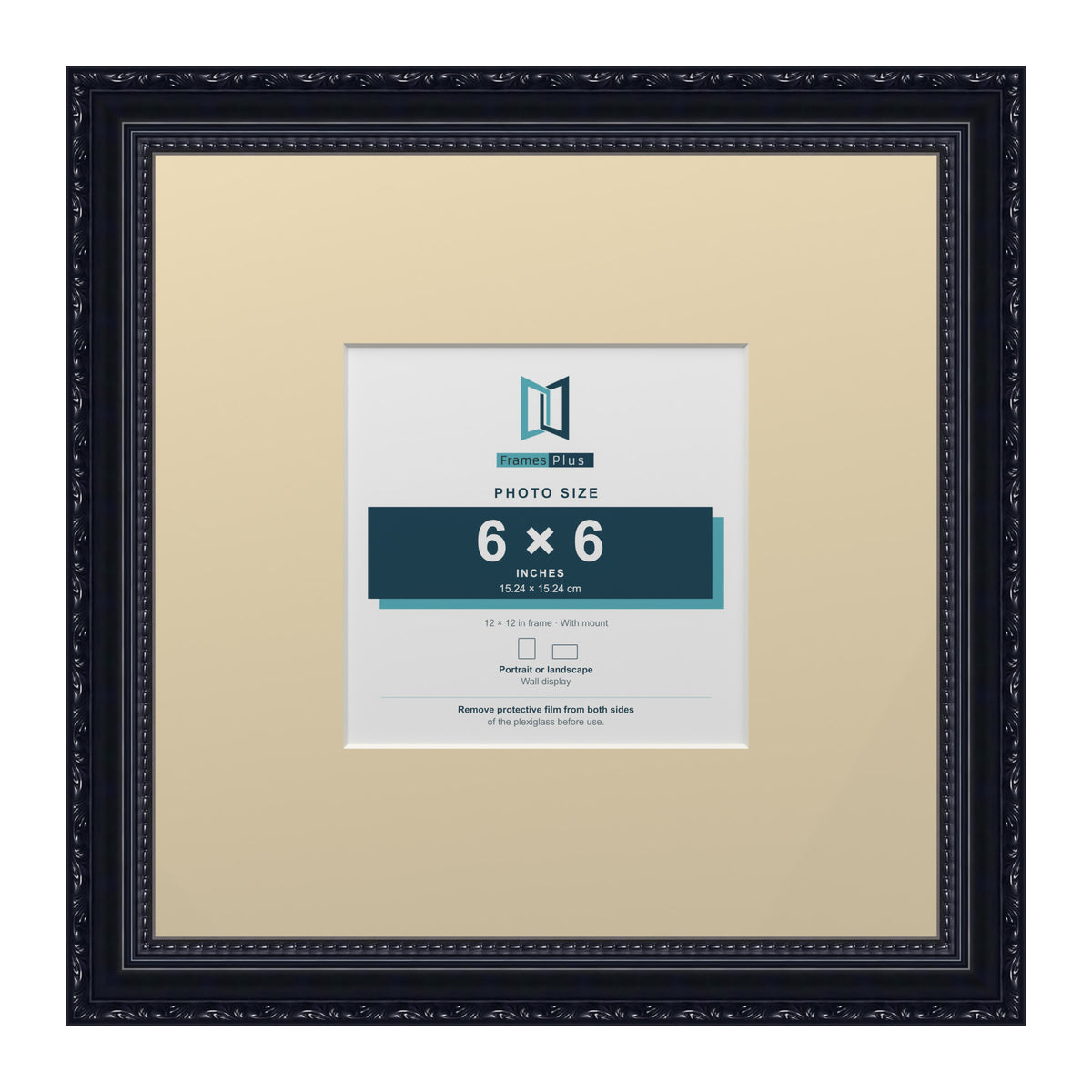 Louis Range Black Picture, Photo & Poster Frame with Ivory Mount - 12x12" Frame for 6x6" Photo, Black